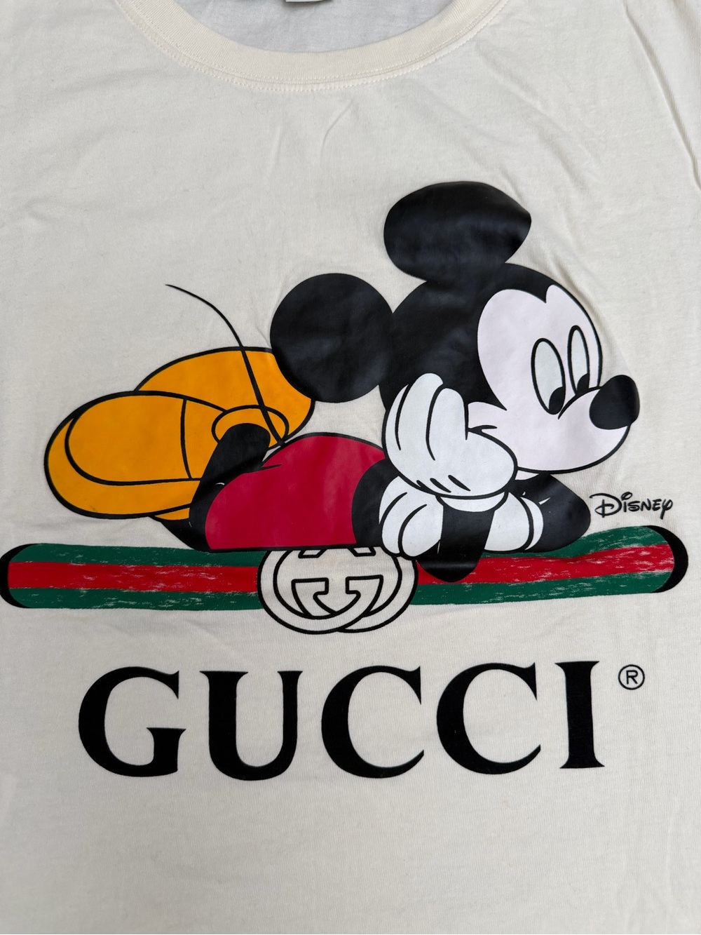 Gucci Cream Graphic Tee with Red, Green, Black and Yellow